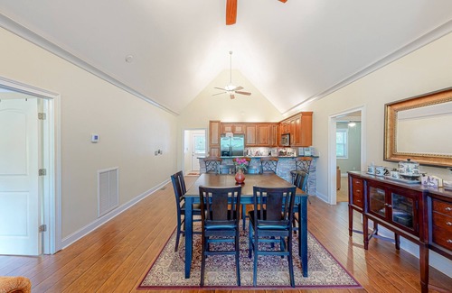 Hardwick House | Inviting waterfront home with fireplace, dock, patio, central AC, & W/D