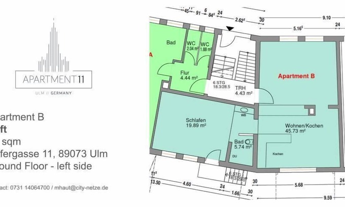 Ulm Apartment | Apartment B - Stylish 2 room Loft City Center Ground Floor