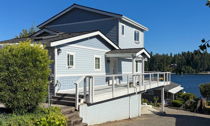 Suquamish House | Centrally located waterfront home with ocean view, home office, grill, fireplace
