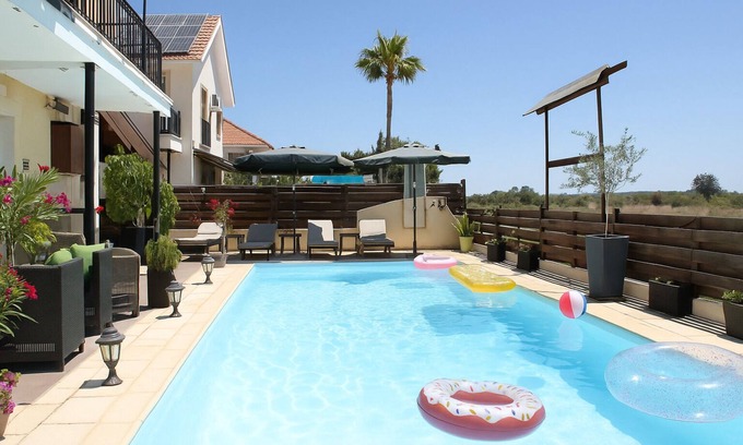 Oroklini Villa | Comfy room with sea view in Villa private pool fitness room in adorable Oroklini