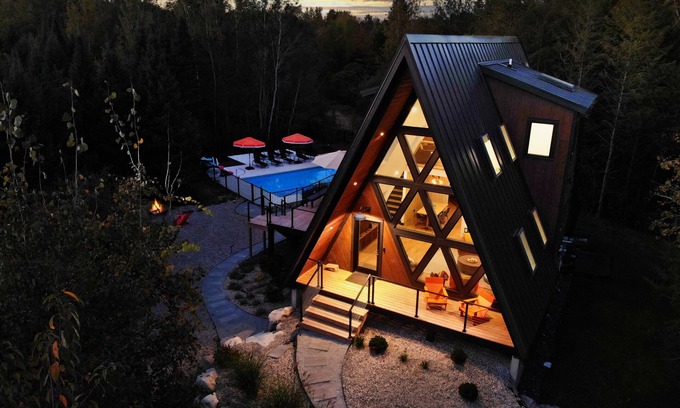 Fennville Cabin | Luxury Twin Peaks East Cabin – Secluded Pool, Hot Tub & Forest Escape