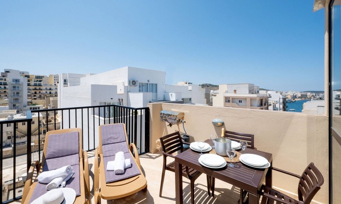 Bugibba Apartment | Sea Bliss Penthouse with two terraces enjoying side seaviews by Gatewaysmalta