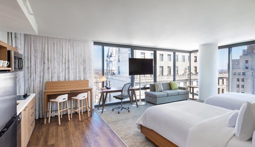 Executive Studio Suite, 2 Queen Beds, City View, Corner (Mobility Accessible, Transfer Shower)