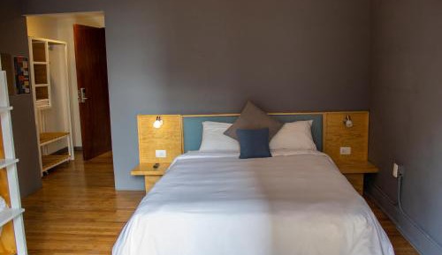 One double bed with one bunk bed